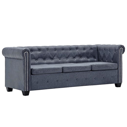 Trzyosobowa sofa Asemo w stylu Chesterfield - szara ze sklepu Edinos.pl w kategorii Sofy i kanapy - zdjęcie 179263066