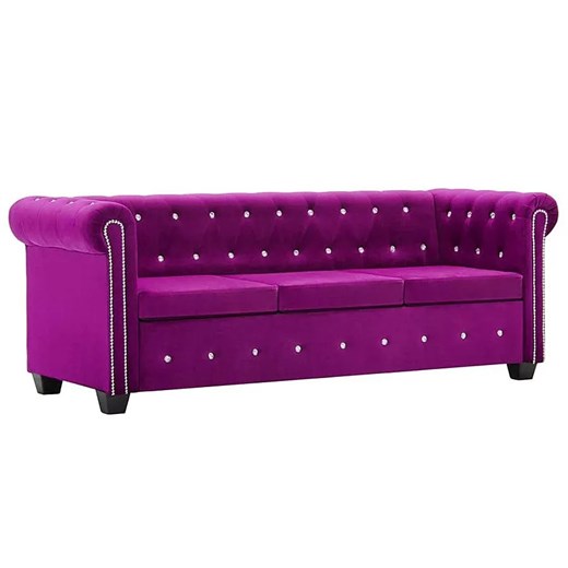 Aksamitna fioletowa sofa w stylu Chesterfield - Xavier 3Q ze sklepu Edinos.pl w kategorii Sofy i kanapy - zdjęcie 179263067