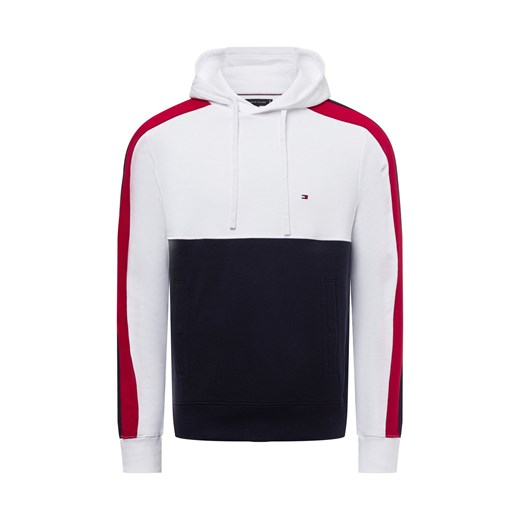 Tommy Hilfiger Bluza męska z kapturem - GLOBAL STRIPE BLOCK Mężczyźni Bawełna biały w paski ze sklepu vangraaf w kategorii Bluzy męskie - zdjęcie 179267197