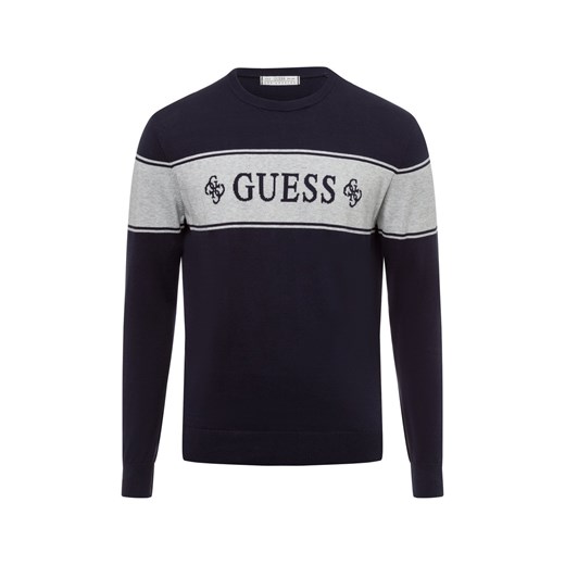 GUESS Męski sweter z dzianiny Mężczyźni Bawełna granatowy w paski ze sklepu vangraaf w kategorii Swetry męskie - zdjęcie 179267239