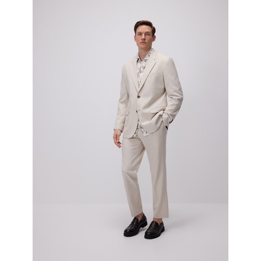 Reserved - Marynarka slim fit z domieszką lnu - beżowy Reserved 56 Reserved