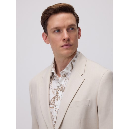 Reserved - Marynarka slim fit z domieszką lnu - beżowy Reserved 48 Reserved