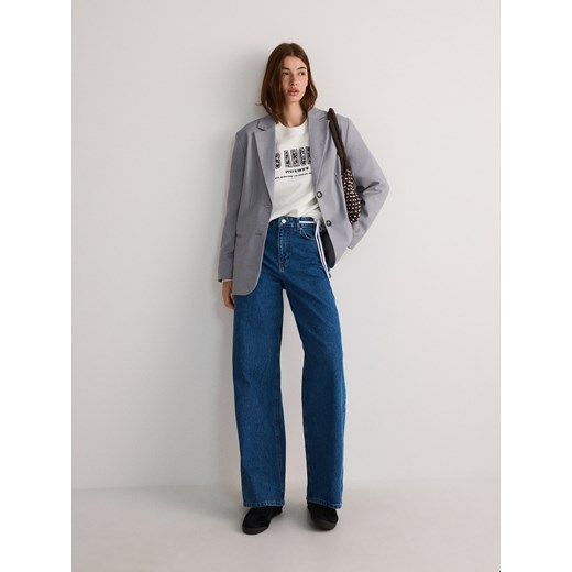 Reserved - Jeansy wide leg ze sznurkami - niebieski ze sklepu Reserved w kategorii Jeansy damskie - zdjęcie 179268116
