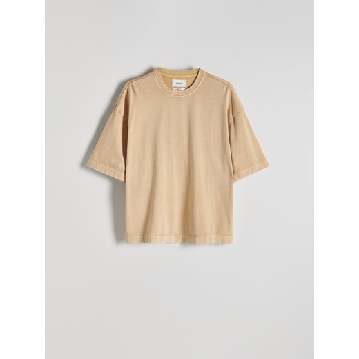 Reserved - T-shirt oversize z efektem sprania - bursztynowy ze sklepu Reserved w kategorii T-shirty męskie - zdjęcie 179268276