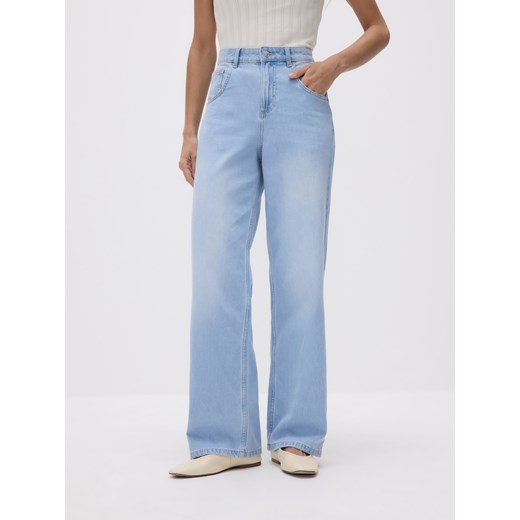 Reserved - Jeansy wide leg z paskiem - niebieski ze sklepu Reserved w kategorii Jeansy damskie - zdjęcie 179268496
