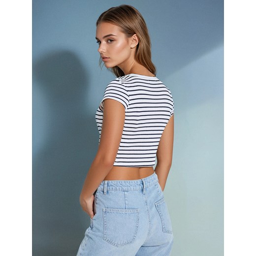 Sinsay - Crop top z krótkim rękawem - wielobarwny Sinsay XS Sinsay