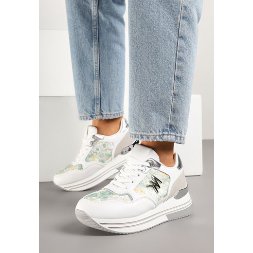 Biało-Zielone Sneakersy Ozdobione Metalicznymi Literami Divlirra ze sklepu renee.pl w kategorii Buty sportowe damskie - zdjęcie 179275486