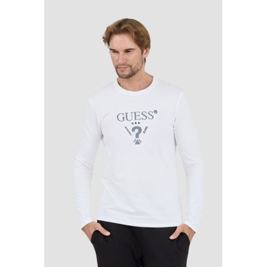 GUESS Biały męski longsleeve Ls Cn, Rozmiar M ze sklepu outfit.pl w kategorii T-shirty męskie - zdjęcie 179276179