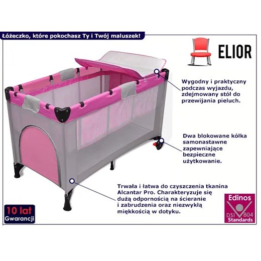 Przenośne łóżeczko z przewijakiem różowe - Tako Elior One Size Edinos.pl