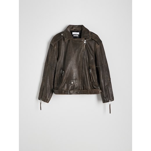 Reserved - Kurtka oversize z owczej skóry - ciemnobrązowy Reserved M Reserved