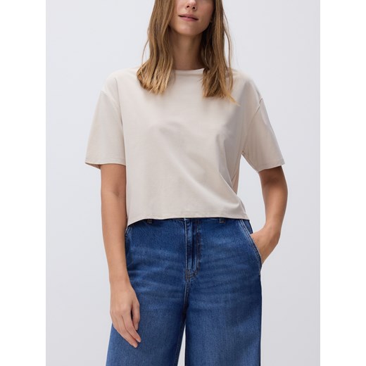 Reserved - Krótki t-shirt z modalem - beżowy Reserved M Reserved