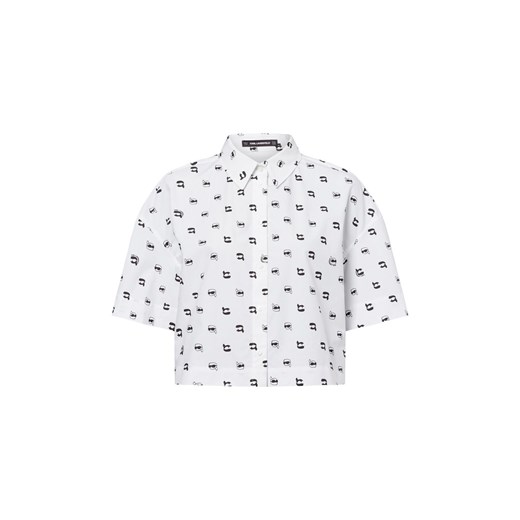 KARL LAGERFELD Bluzka damska z krótkim rękawem - Ikon AOP Kobiety Bawełna biały wzorzysty ze sklepu vangraaf w kategorii Bluzki damskie - zdjęcie 179283915