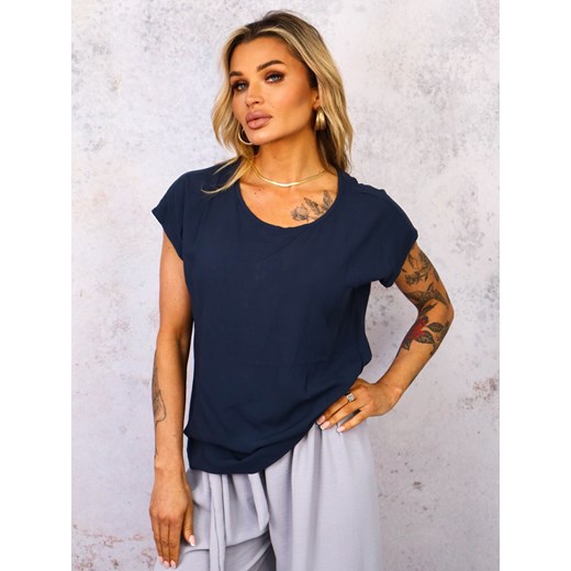 ASYMETRYCZNY T-SHIRT OVERSIZE- GRANATOWY ze sklepu olika.com.pl w kategorii Bluzki damskie - zdjęcie 179288059