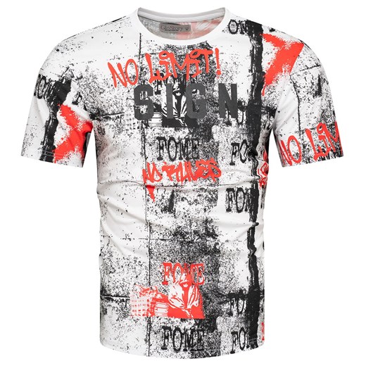 T-shirt męski bawełniany biały z nadrukami Recea ze sklepu Recea.pl w kategorii T-shirty męskie - zdjęcie 179288127