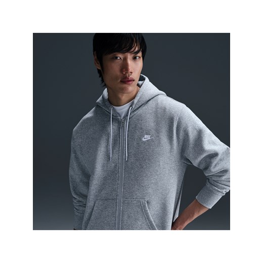 Męska dzianinowa bluza z kapturem i zamkiem na całej długości Nike Club - Szary ze sklepu Nike poland w kategorii Bluzy męskie - zdjęcie 179308238