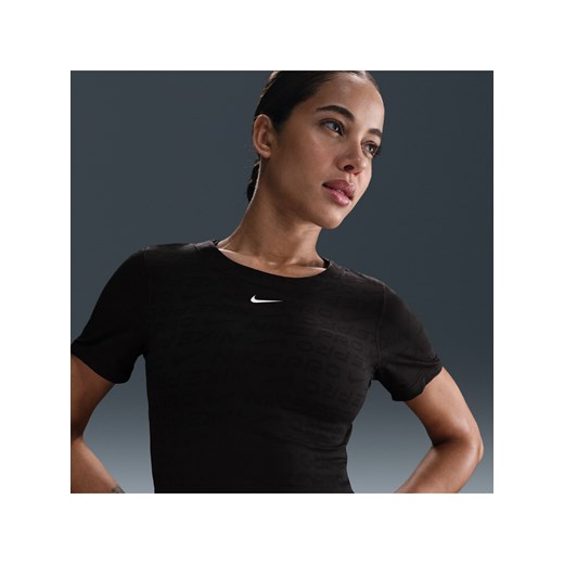 Damska żakardowa koszulka z krótkim rękawem o skróconym kroju Dri-FIT Nike Pro - Czerń ze sklepu Nike poland w kategorii Bluzki damskie - zdjęcie 179309228