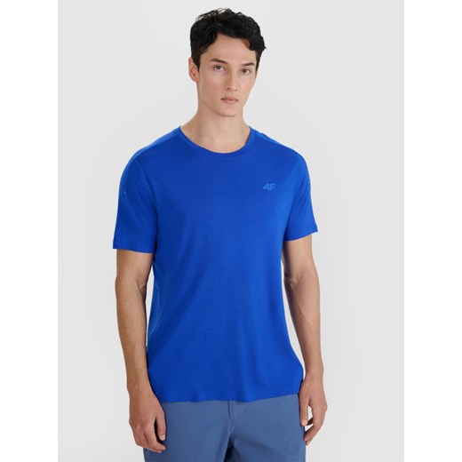 Męska koszulka trekkingowa 4F 4FWSS25TFTSM1268 - niebieska ze sklepu Sportstylestory.com w kategorii T-shirty męskie - zdjęcie 179309576