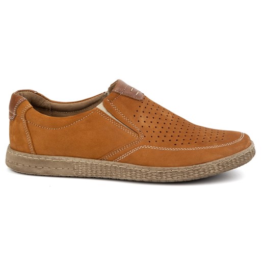 KOMODO Buty męskie skórzane Casual ażurowe 854/2 rude brązowe ze sklepu ButyModne.pl w kategorii Mokasyny męskie - zdjęcie 179312737