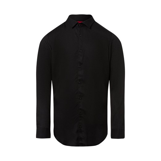 HUGO Męska koszula biznesowa - Kenno Mężczyźni Slim Fit wiskoza czarny jednolity ze sklepu vangraaf w kategorii Koszule męskie - zdjęcie 179315497