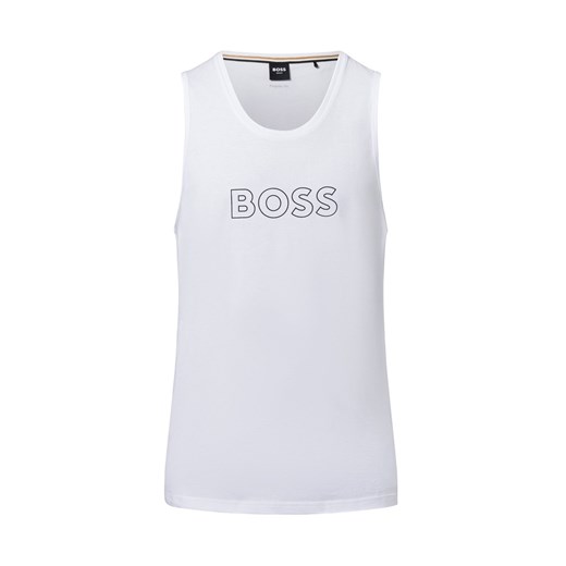 BOSS Męski podkoszulek - Plaża Mężczyźni Bawełna biały jednolity ze sklepu vangraaf w kategorii T-shirty męskie - zdjęcie 179315498