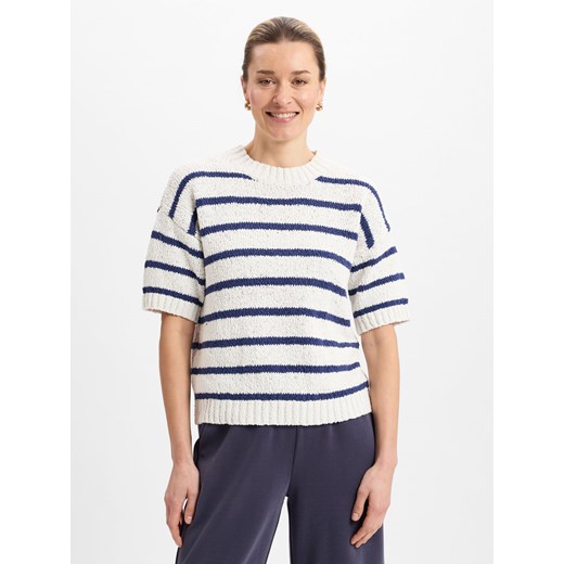 Franco Callegari Damski sweter z dzianiny z krótkim rękawem Kobiety Bawełna écru w paski ze sklepu vangraaf w kategorii Swetry damskie - zdjęcie 179315547