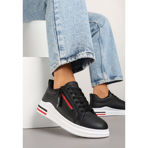 Czarne Sneakersy z Ozdobnymi Napisami Suwakiem i Paskami Tosime ze sklepu renee.pl w kategorii Buty sportowe damskie - zdjęcie 179315826