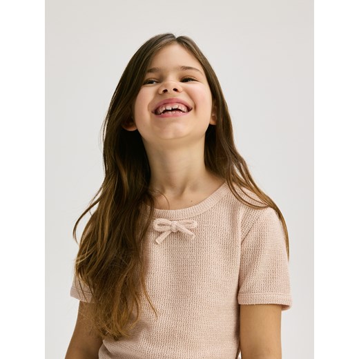 Reserved - T-shirt z kokardką - pastelowy róż Reserved 158/164 (12-13 lat) Reserved
