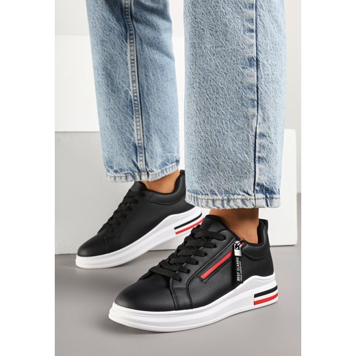 Czarne Sneakersy Ozdobione Paskami Suwakiem i Napisami Toslira ze sklepu born2be.pl w kategorii Buty sportowe damskie - zdjęcie 179317136