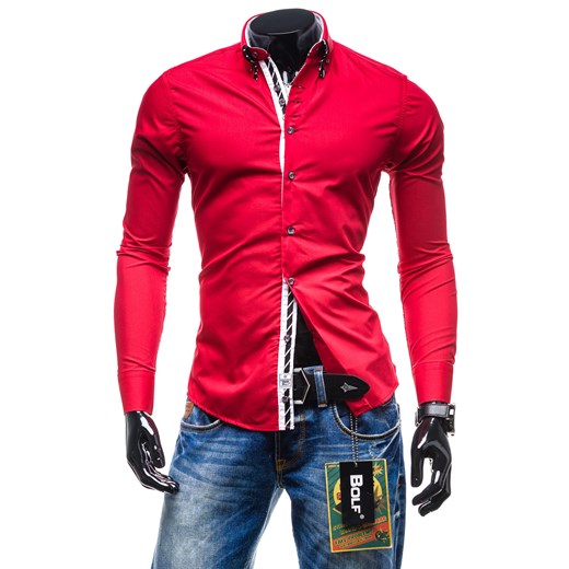 Koszula męska BOLF 3762 czerwona denley-pl czerwony Koszule z długim rękawem męskie