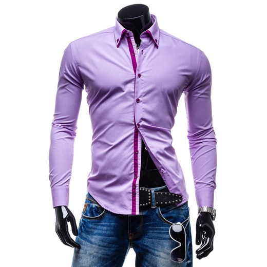 Koszula męska MODELY-1C liliowa - LILIOWY denley-pl fioletowy Koszule z długim rękawem męskie