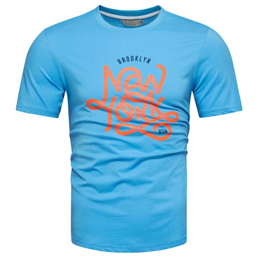 T-shirt męski niebieski z printem 100% bawełna Recea ze sklepu Recea.pl w kategorii T-shirty męskie - zdjęcie 179325995