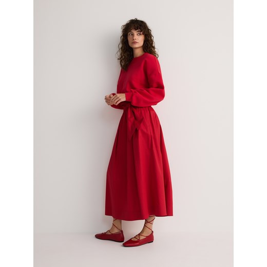 Reserved - Spódnica midi z wiązaniem - czerwony Reserved XL Reserved