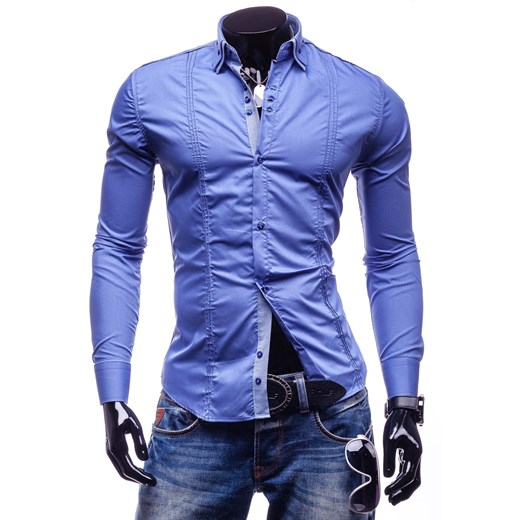 Koszula męska BY MIRZAD 4780 niebieska - NIEBIESKI denley-pl niebieski Koszule z długim rękawem męskie