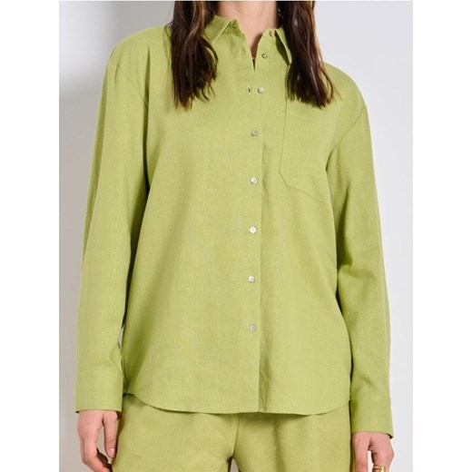 Sinsay - Wiskozowa koszula z domieszką lnu - zielony Sinsay M Sinsay