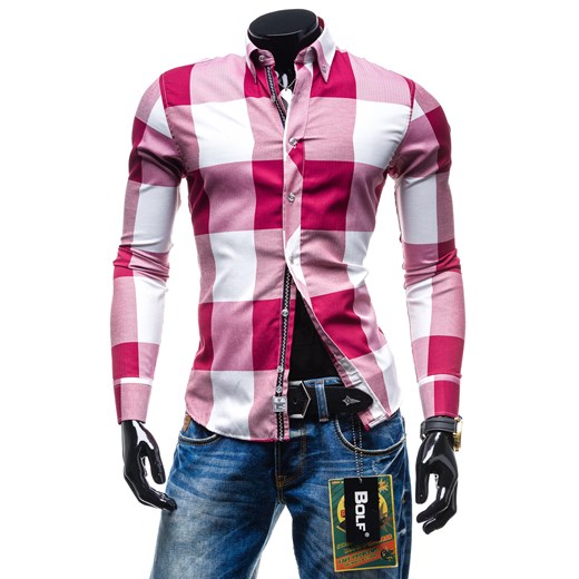 Koszula męska BOLF 4793 bordowa - BORDOWY denley-pl rozowy długi rękaw