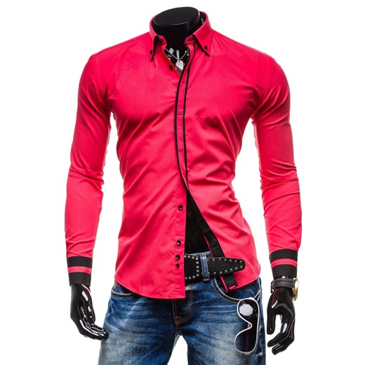 Koszula męska MODELY 20J czerwona - CZERWONY denley-pl rozowy długi rękaw