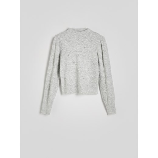 Reserved - Sweter z ozdobnymi detalami - jasnoszary ze sklepu Reserved w kategorii Swetry damskie - zdjęcie 179330348