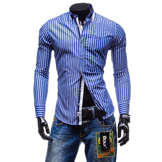Koszula męska BOLF 4794 chabrowa - CHABROWY denley-pl niebieski Koszule z długim rękawem męskie