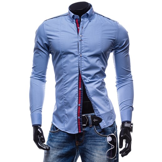 Koszula męska BY MIRZAD 4707 niebieska - NIEBIESKI denley-pl fioletowy Koszule z długim rękawem męskie