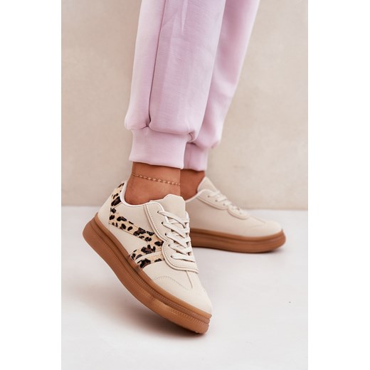 Sneakersy Damskie Na Platformie Modne Panterka Beżowe Totter ze sklepu ZAZOO w kategorii Buty sportowe damskie - zdjęcie 179331988