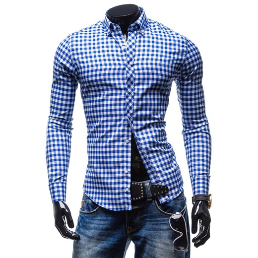Koszula męska BY MIRZAD 0712 chabrowa - CHABROWY denley-pl niebieski Koszule w kratę męskie