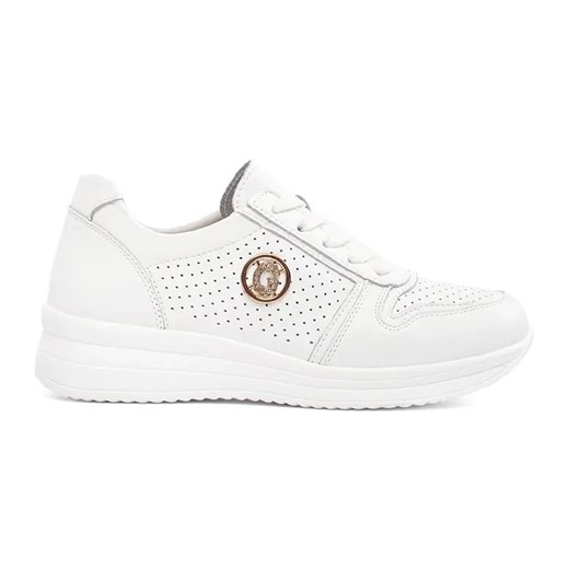 Goodin Białe ażurowe sneakersy ze skóry naturalnej z ozdobą ze sklepu ButyModne.pl w kategorii Buty sportowe damskie - zdjęcie 179333667