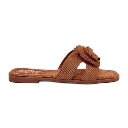 Płaskie Klapki Damskie Z Kokardką Camel brązowe ze sklepu ButyModne.pl w kategorii Klapki damskie - zdjęcie 179333696