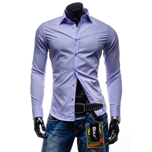 Koszula męska BOLF 4705 fioletowa - FIOLETOWY denley-pl fioletowy Koszule z długim rękawem męskie