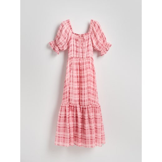 Sukienka Reserved z krótkim rękawem maxi tkaninowa 