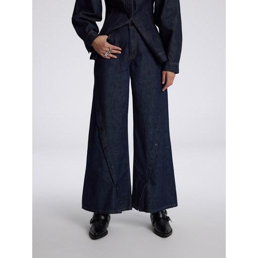 Reserved - Jeansy wide leg z rozpiananymi nogawkami - granatowy ze sklepu Reserved w kategorii Jeansy damskie - zdjęcie 179335675