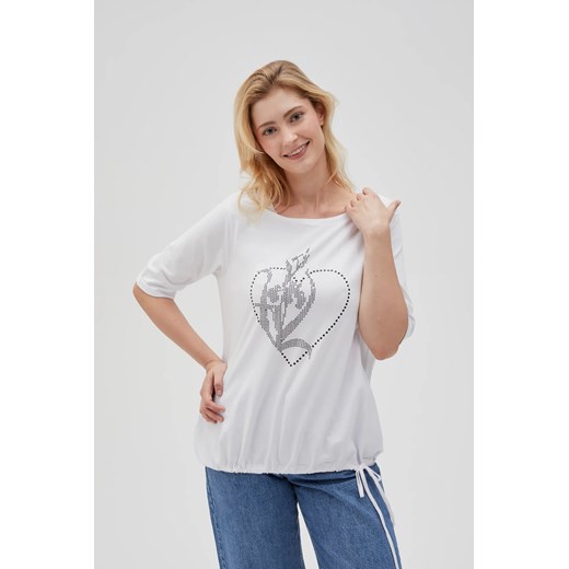 T-shirt z ozdobną aplikacją biały ze sklepu Moodo.pl w kategorii Bluzki damskie - zdjęcie 179338175