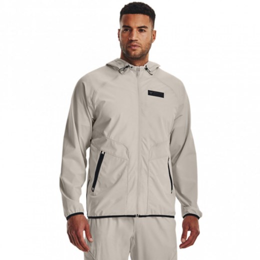 Męska kurtka treningowa UNDER ARMOUR Project Rock Unstoppable Jacket - beżowa ze sklepu Sportstylestory.com w kategorii Kurtki męskie - zdjęcie 179341356