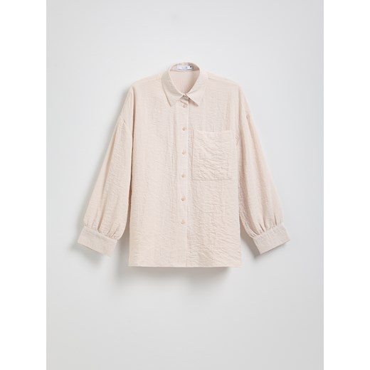 Reserved - Koszula z efektem gniecenia - beżowy Reserved XL Reserved