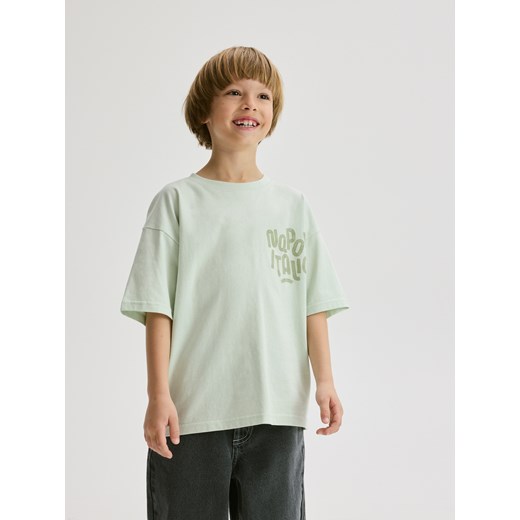 Reserved - Bawełniany t-shirt z nadrukiem - jasnozielony Reserved 122 (6-7 lat) Reserved